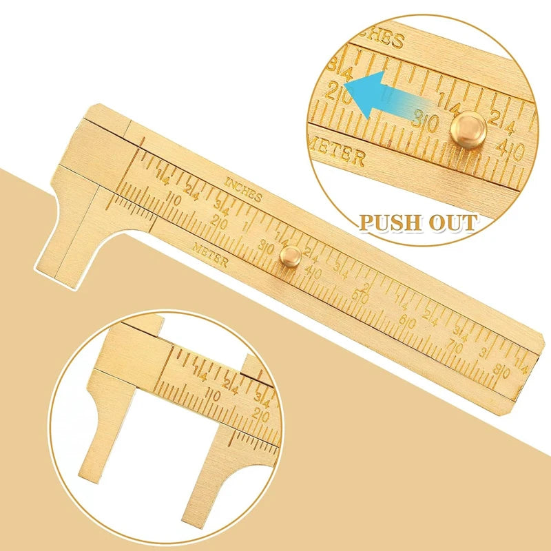 1pc Brass Vernier Caliper, Mini Precision Measuring Tool with Metric & Imperial Scale, Pocket Size Slide Gauge for DIY