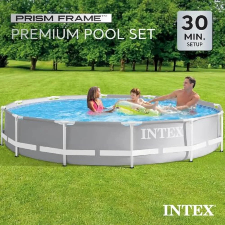 Intex Backyard outdoor swimming pool set: steel frame, round 12 ft x 30 in, Blue Swimming Pool, includes 530 GPH filter pump and ladder