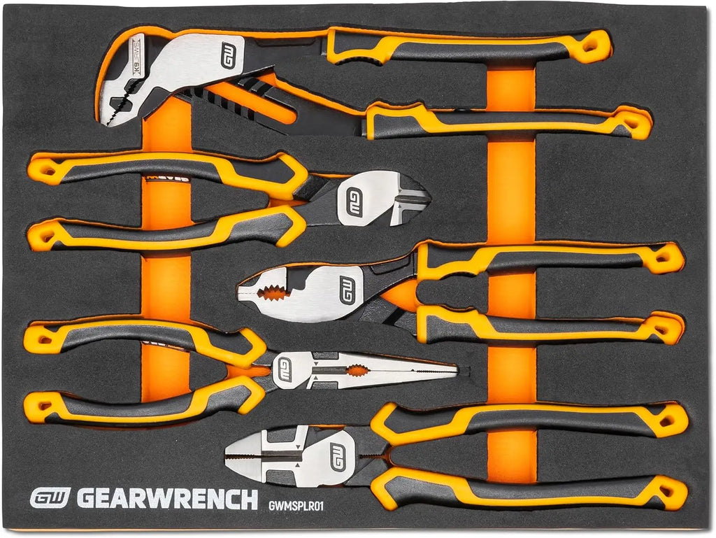 5-Piece Pitbull Pliers Set with Foam Tray, K9 Jaw, 35° Angle Grip, High Leverage, 20° Head