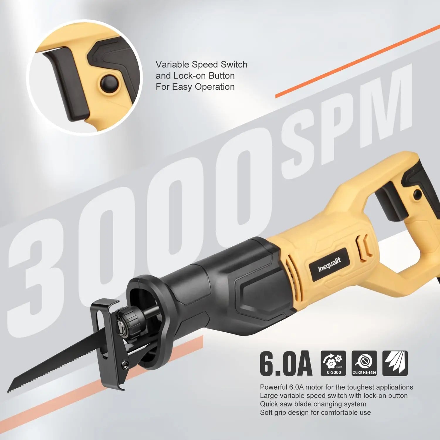 3000SPM Variable Speed Corded Reciprocating Saw, 4/5" Stroke Length for Wood, Metal & PVC Cutting