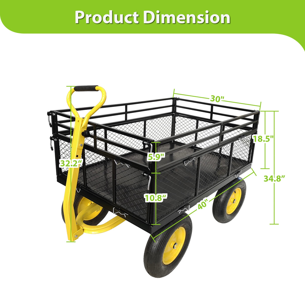 1400 lbs Heavy Duty Steel Garden Utility Cart Wagon Removable Mesh Sides Flatbed 2 in 1 Handle 16 Inch Wheels Yard Farm