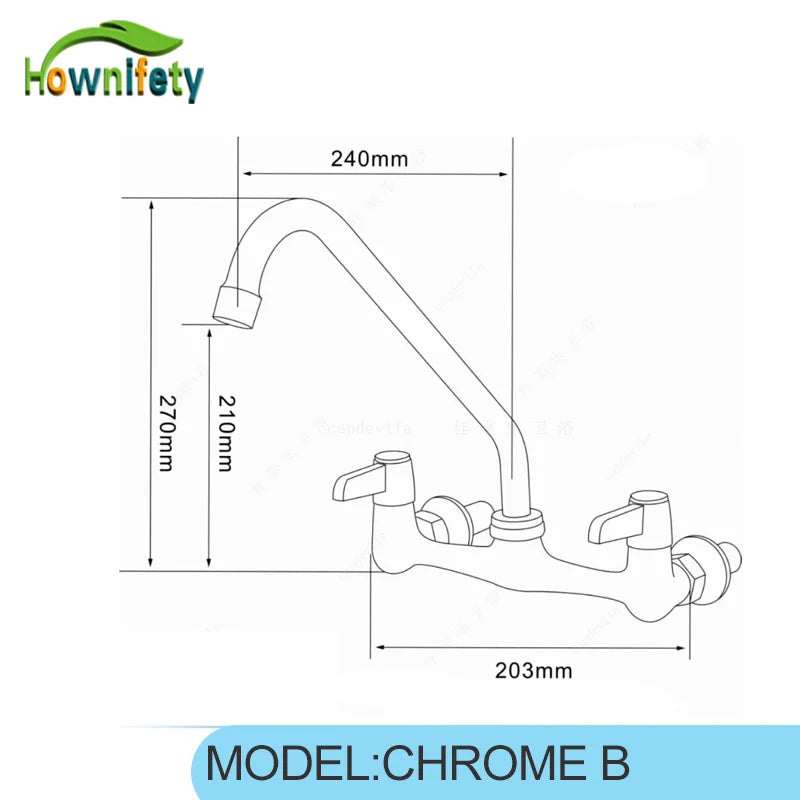 Chrome Kitchen Faucet, Wall Mount, Swing Spigot
