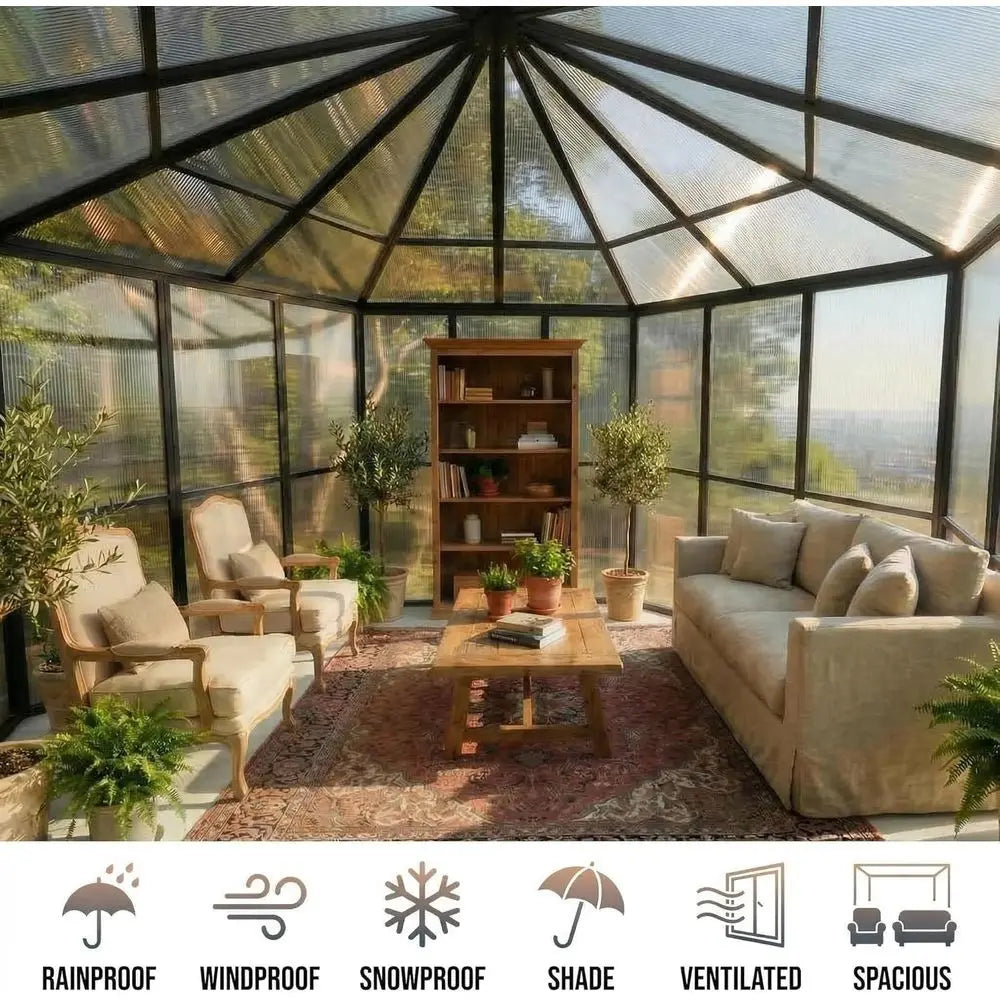 FT Polycarbonate Greenhouse for Outdoors, Hexagon Heavy Duty Walkin Greenhouse with Aluminum Frame, Lockable Door amp Adjustabl