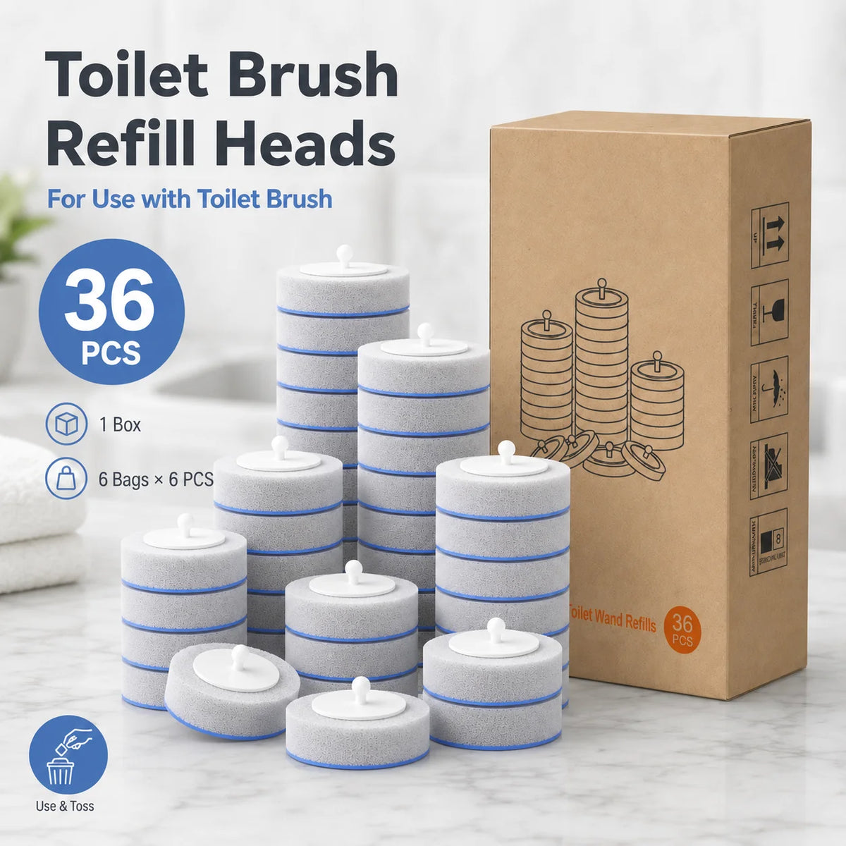 Joybos Grey Disposable Toilet Brush Replacement Heads Disposable Refill Brush Head For Bathroom Toilet‑Cleaning
