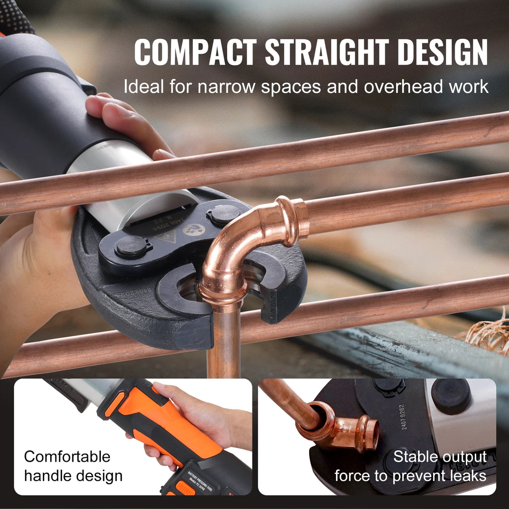 18V Electric Crimping Tool, 1/2" 3/4" 1" Copper Pipes Press Tool Kit w/3 Jaws, 2 Batteries