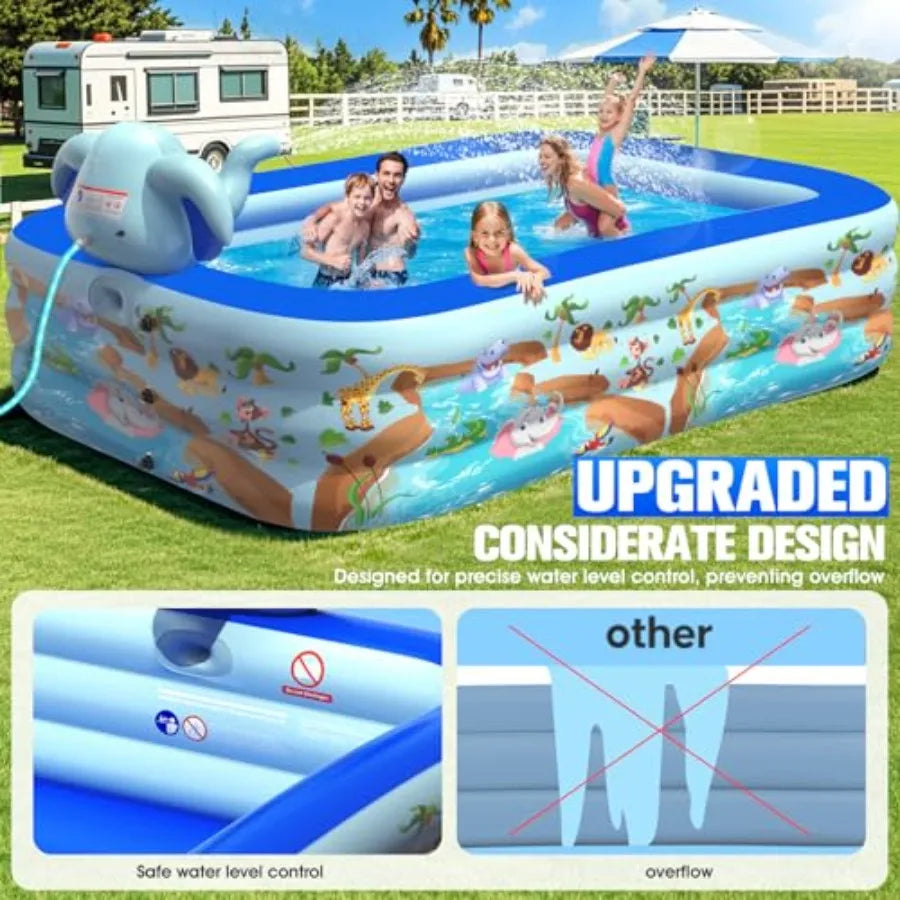 Backyard inflatable pools with sprinkler PVC multi-color upgraded elephant design thickened oversized family pool for kids and adults