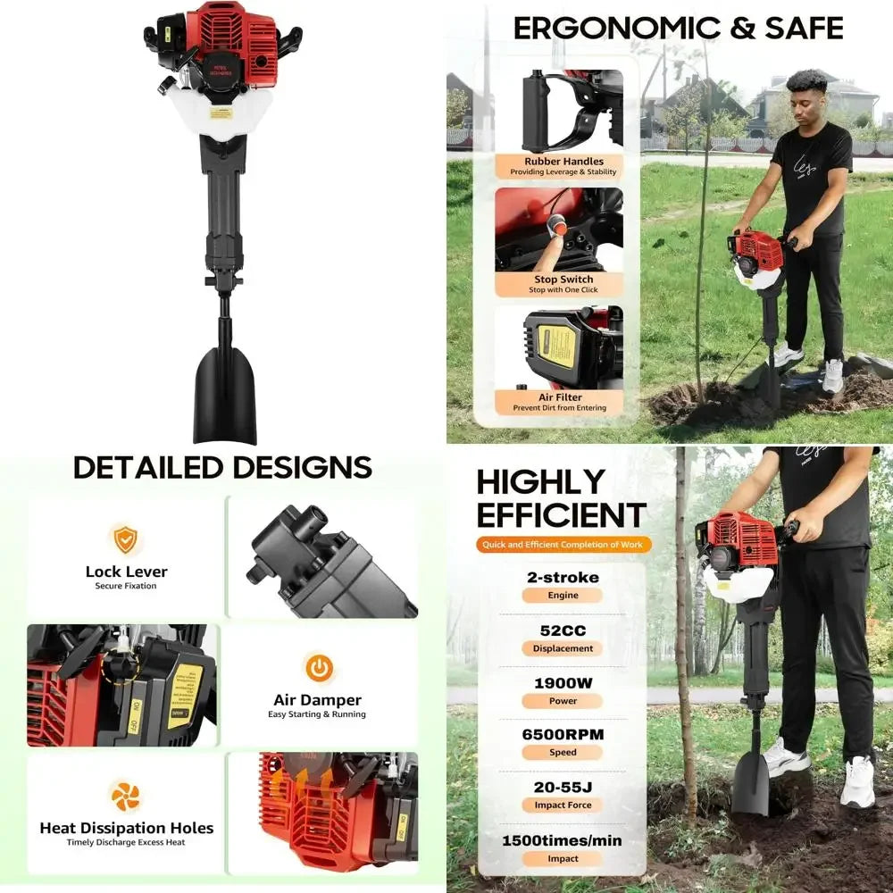 52cc Handheld Trencher, 2 Stroke, 1900 Watts, 6500 RPM, Gas Powered