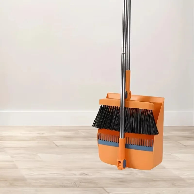 Space-Saving Upright Broom Set – Long-Handle Sweeping Kit with Locking Dustpan for Kitchen, Dorm, Classroom & Garage