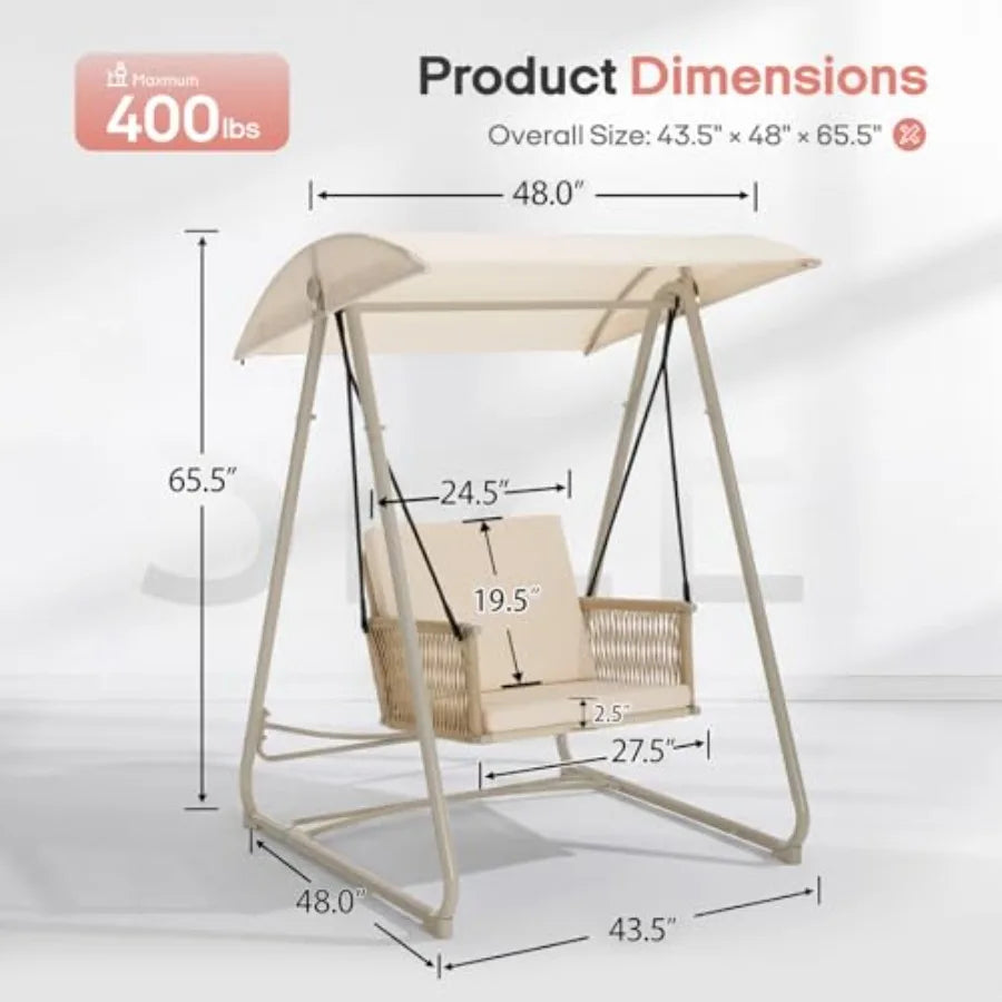 Outdoor Patio Swing Chair with Adjustable Canopy, Heavy-Duty Triangular Frame, Single Seat Garden Hammock Swing for Backyard