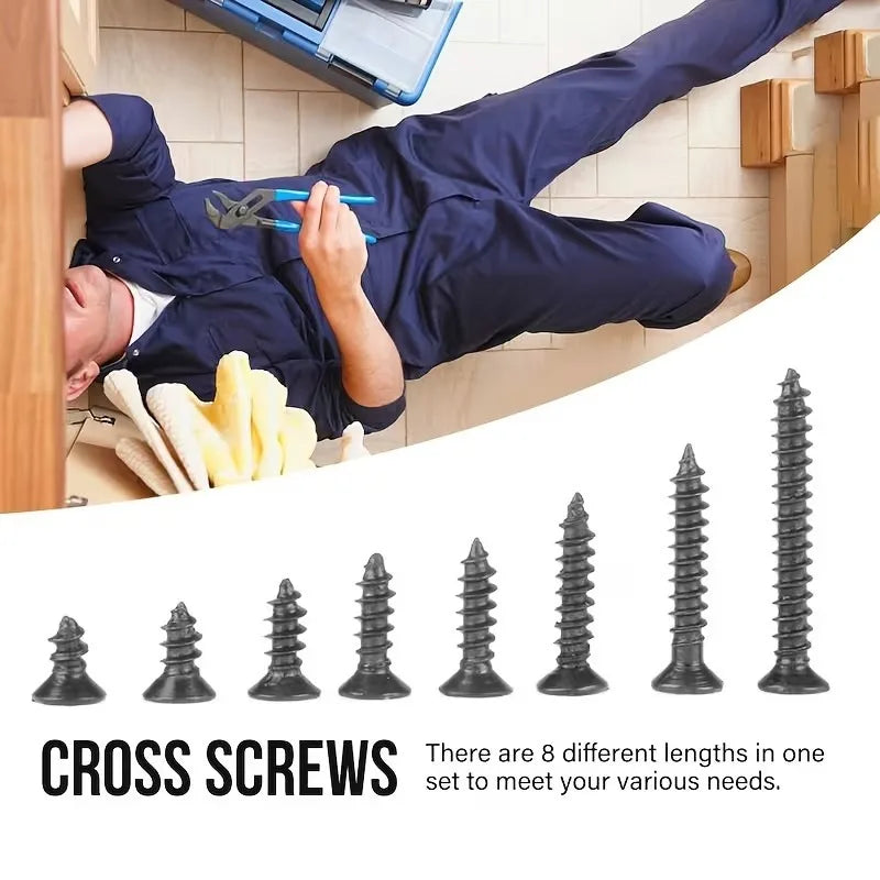 Box of 560 Self-Tapping Wood Screw Set - Includes 8 Different Sizes of M2 Flat Metal Screw Classification Kit