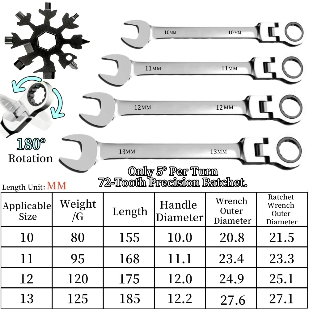 Flexible Ratcheting Combination Wrench Set, 6-17mm Metric Key Wrench Ratchet Spanner Metric Hand Tool Sets, Car Repair Tools