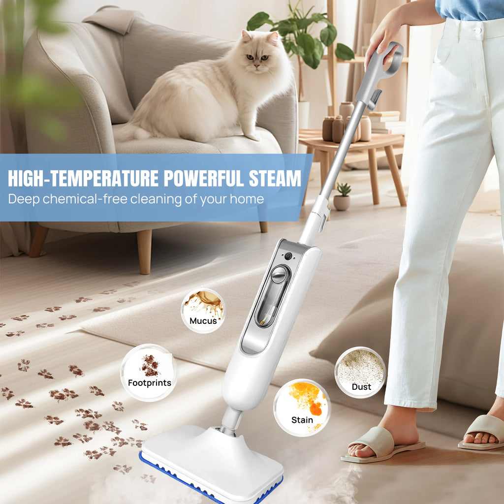 DayPlus Steam Mop 1500W Powerful Floor Steamer for Carpet Laminate Hardwood,2 Washable Pads, 400ml