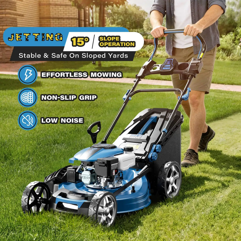 201cc 4-Stroke 2800RPM Self-Propelled Gas Lawn Mower, 21" Cutting Deck Gas Powered Hand Push Lawn mower, 7 Levels Adjustable Cutting Height, 3-in-1 Functions (Bagging, Mulching and Side Discharge) for Medium Large Yard