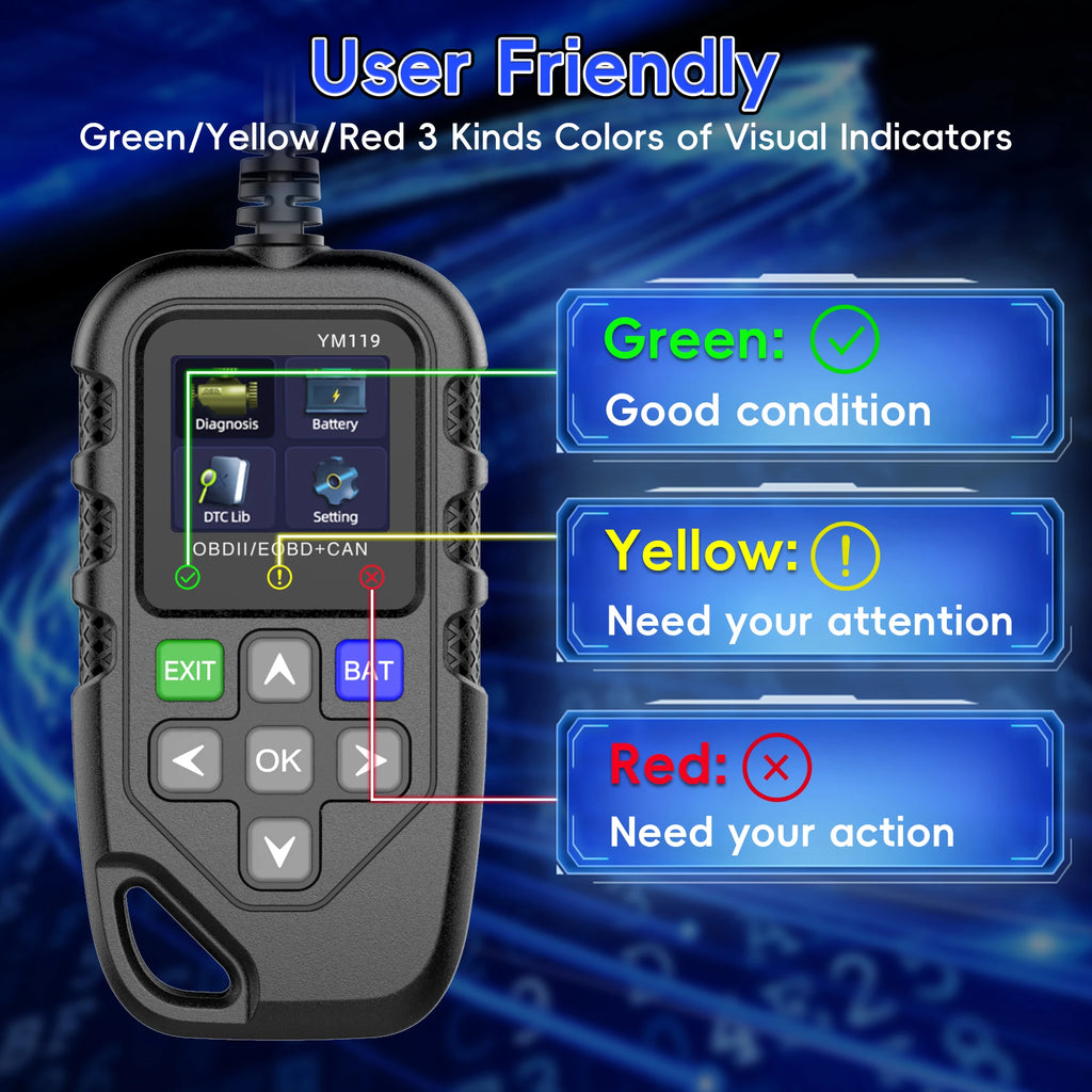 RUOGINSS Car Code Reader, OBD2 Scanner Diagnostic Tool for Cars and Trucks, Check Engine Code Reader, OBD2 Scanner with Reset,