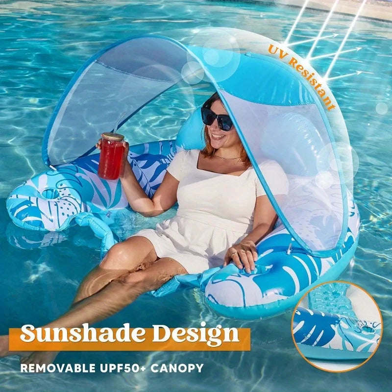 JOYFY XL Inflatable Pool Floats with Canopy, Lounge Chairs with Cup Holders for Adults, Inflatable Floaties Party Beach Summer