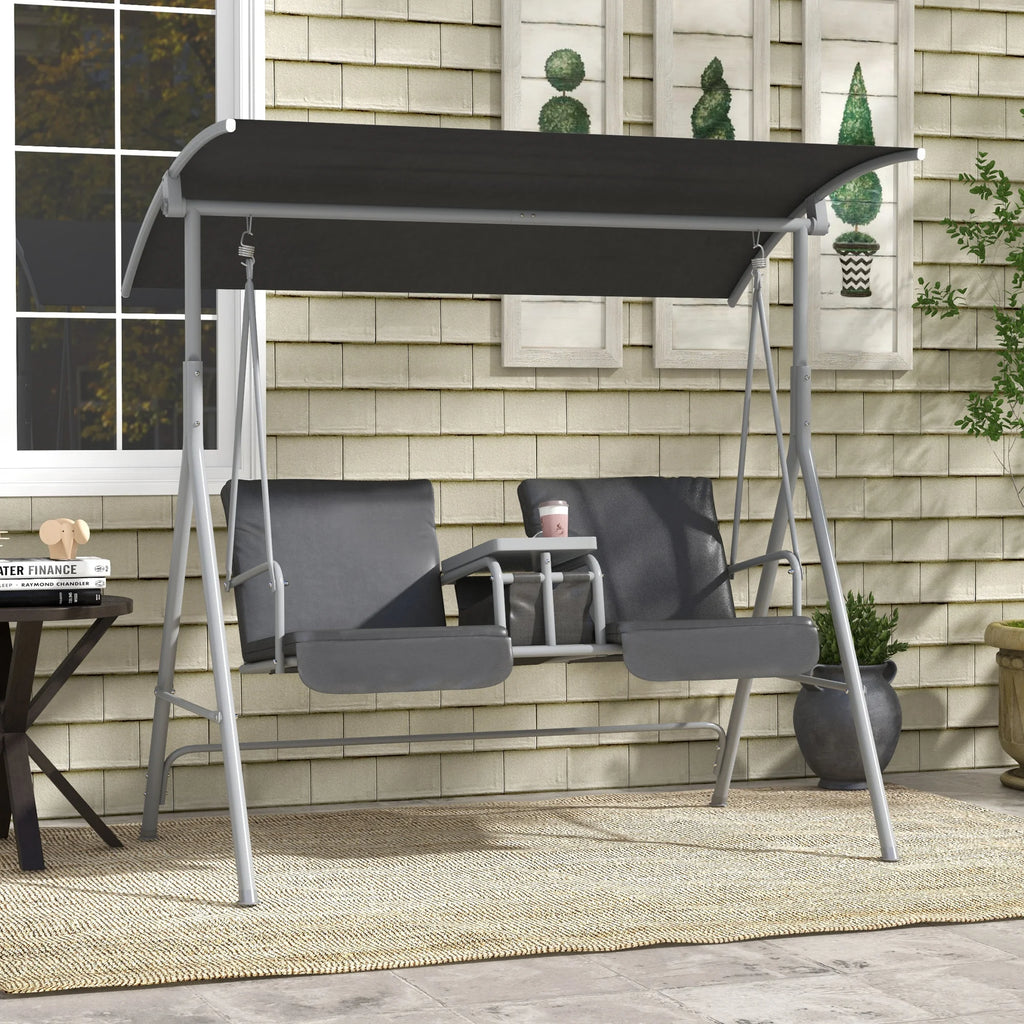 Outsunny Outdoor Swing Chair Canopy Patio Garden Hanging 2 Person Yard Furniture Gray
