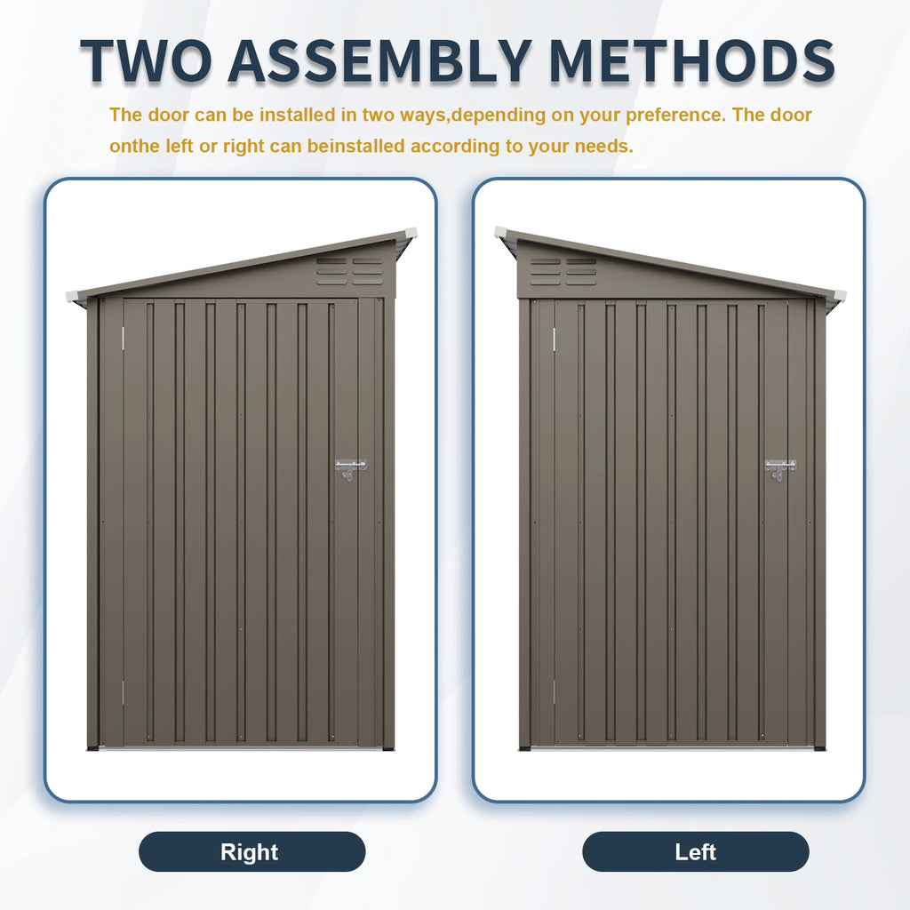 4x9FT Olive Grey Metal Storage Shed, Galvanized Steel Tool House with Window & Thick Frame, Outdoor Garden Equipment Organizer for Backyard