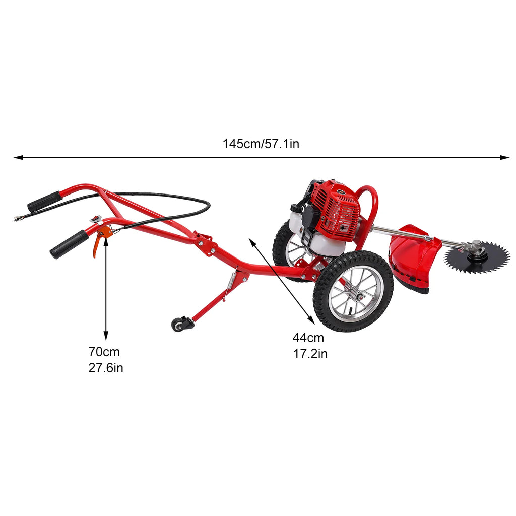 Bymaocar 2-Stroke Gas Lawn Mower Hand Push Gasoline Lawn Mower 28cm Cutting Width Small Gasoline Multi-function Garden Edging Tool