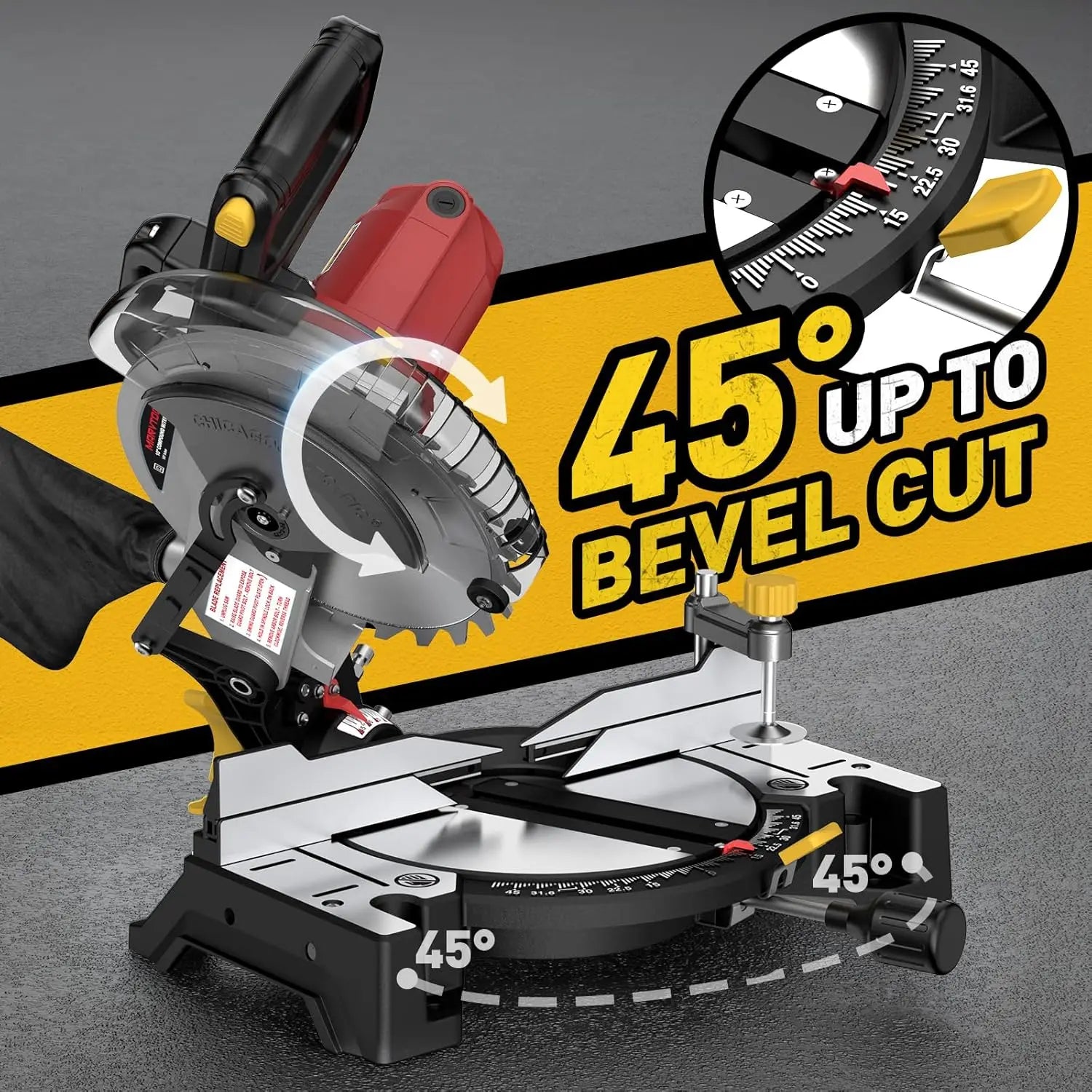 Compound Miter Saw Single Bevel 0°-45° Left Miter 15-Amp 5000 RPM 36-Tooth Blade Precision Angles Metal, Wood Cuttng Machine