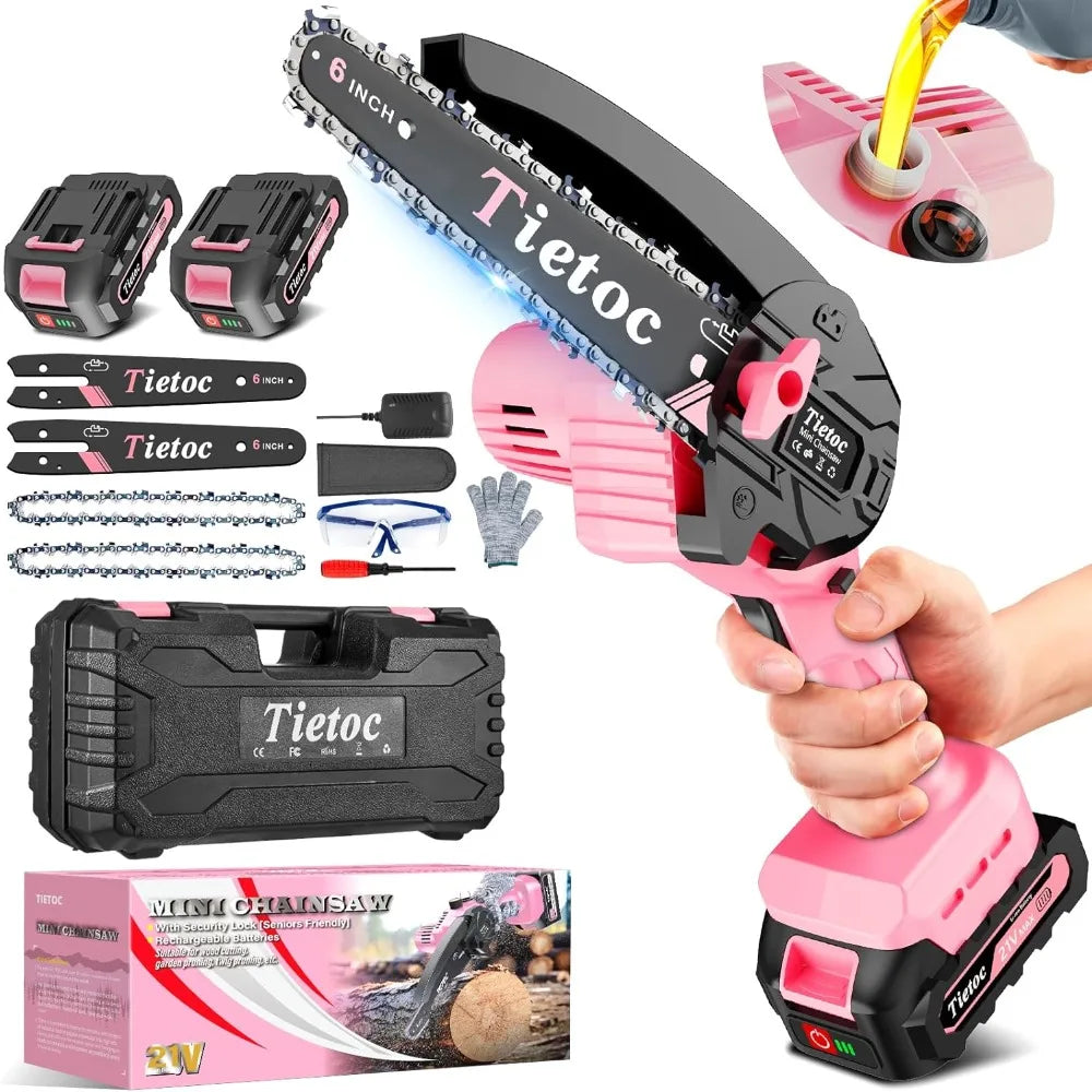 Tietoc Mini Chainsaw 6-Inch with 2 Batteries, Electric Saw,