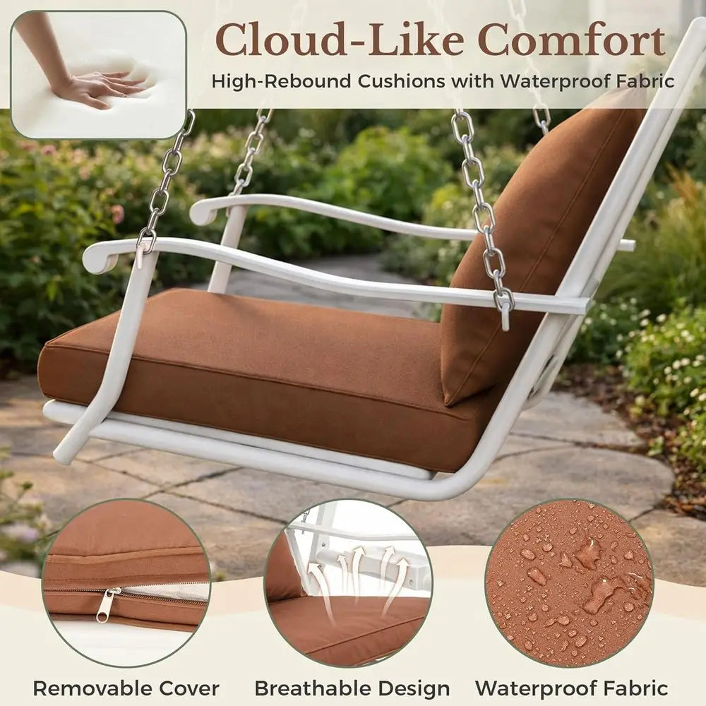 Porch Swing with Stand, 350lbs Heavy-Duty Metal e Outdoor Swing or Adults with Dual Side Trays, Adjustable Chains, Zippered Remo
