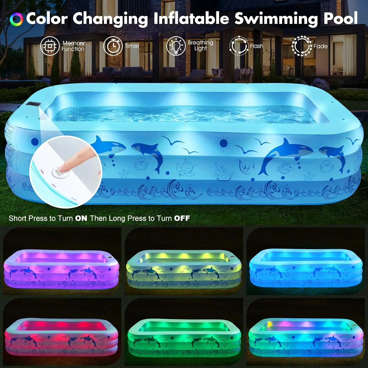 2026 Upgrade Inflatable Pools with Lights, Inflatable Swimming Pools for Adults, Blow Up Pool Solar, Large Pool, Durable Thicken
