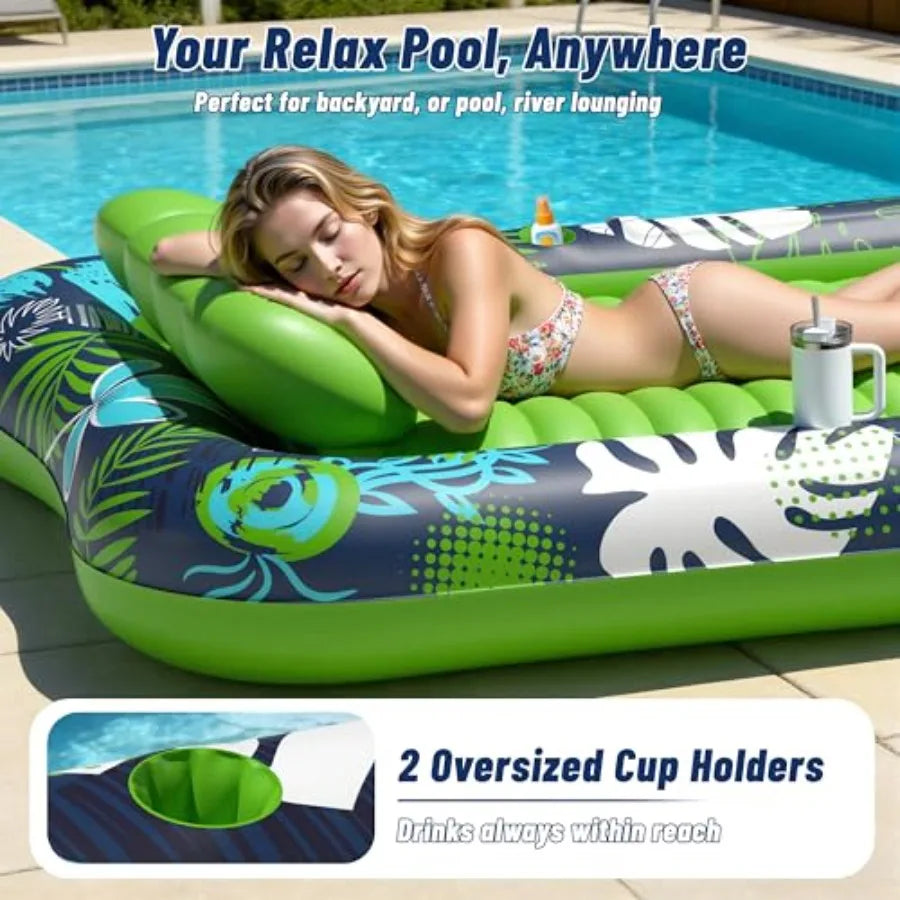 Josen Inflatable tanning pool lounger float for outdoor water use heavy-duty PVC material blue color XXL 83 x 63 size with sprinkler