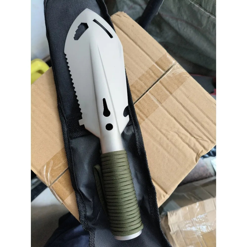 Survival Shovel, Stainless Steel Multi-Tool Camping Spade with Pickaxe & Saw, Portable Tactical EDC Gear for Hiking