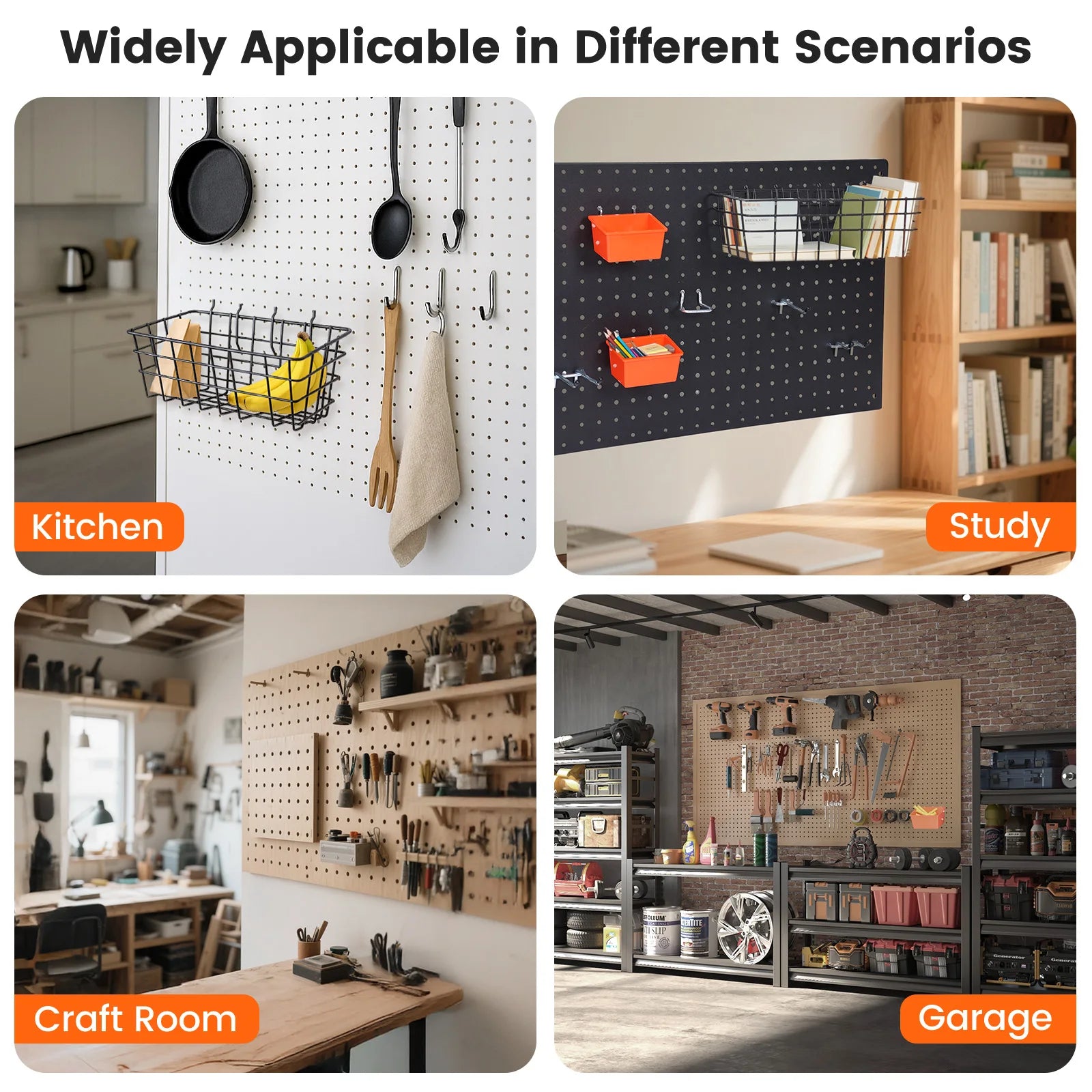 155pcs/set Pegboard Hooks Wall Hanging Kit, Tool Peg Board, Accessories Organizer Kit with Various Hook/Bins/Baskets. By ENJOYWOOD