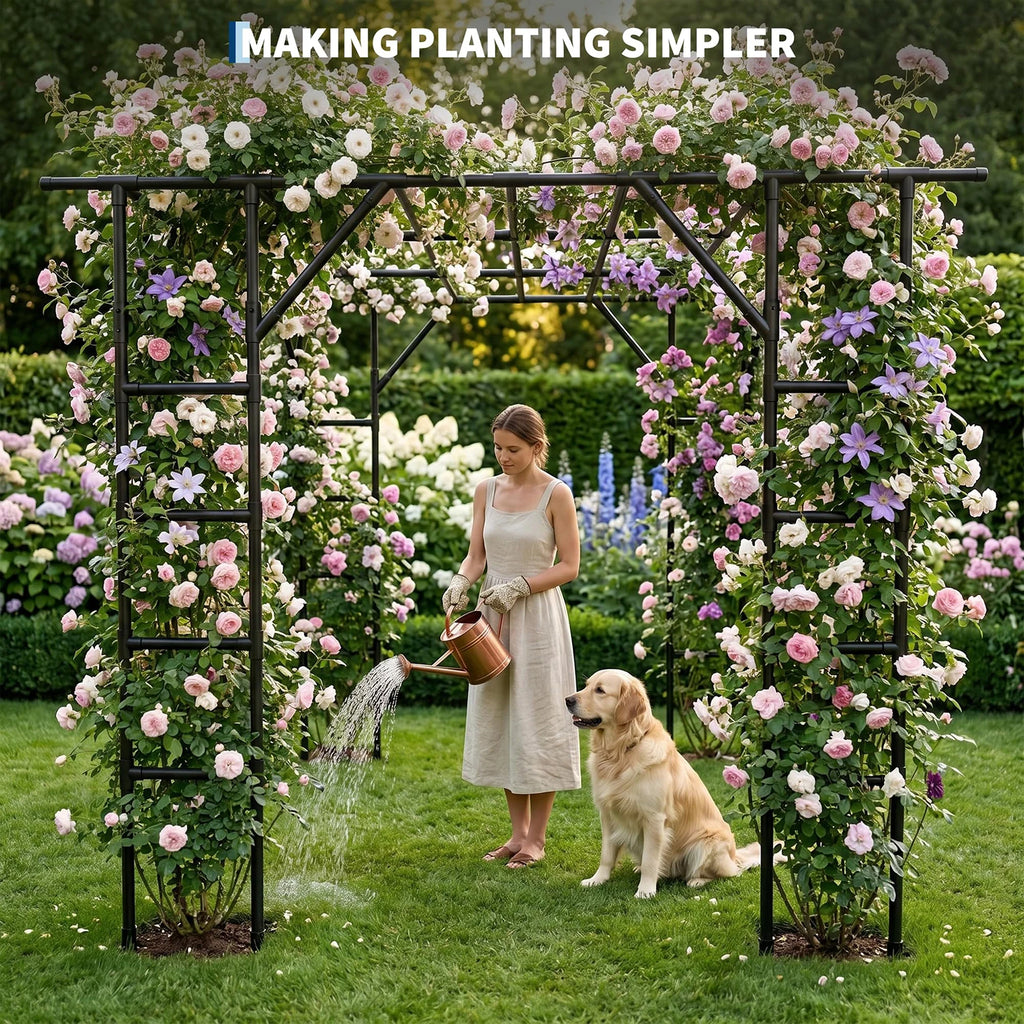 HiMiss 132in Garden Arch Trellis For Cucumber Grape Vine, Heavy Duty Metal Plant Trellis For Climbing Vegetables Flowers Raised Beds