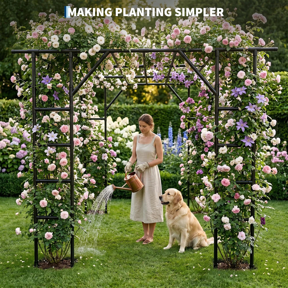 HiMiss 132in Garden Arch Trellis For Cucumber Grape Vine, Heavy Duty Metal Plant Trellis For Climbing Vegetables Flowers Raised Beds