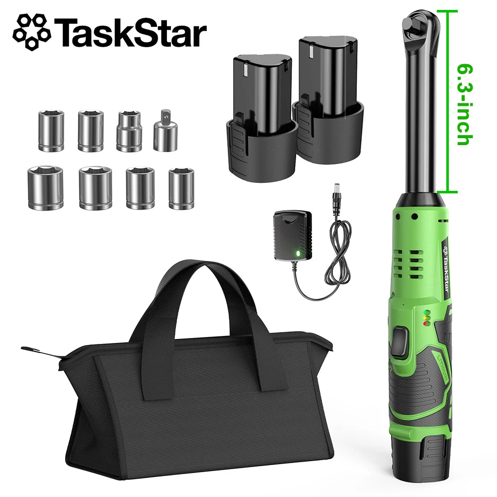 TaskStar 6.3-inch Extended Ratchet Wrench 3/8" Driver Cordless Electric Wrench Car Dismantling Power Tool For DIY Car Mechanic