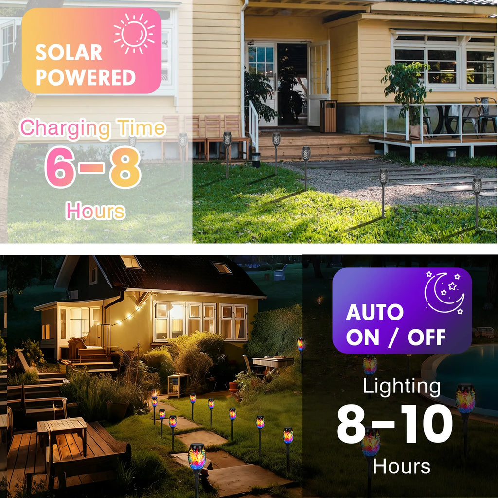 Colorful Torchlights, Solar, LED. 20" Tall, Outdoor, Waterproof, 4/6/8/12 Packs