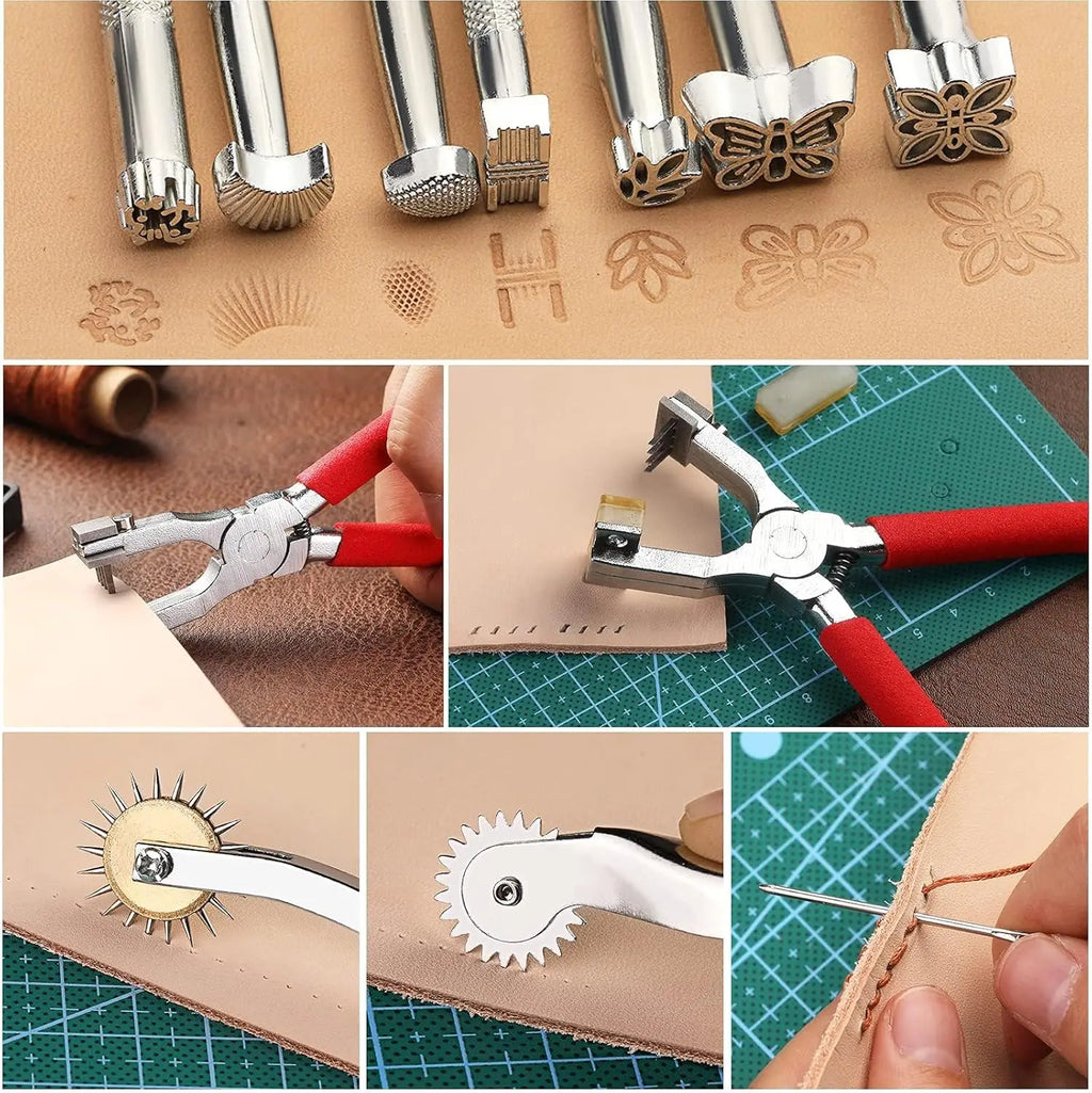 273-Piece Leather Crafting Kit, Leather Working Kit With Toolbox, Cutting Mat, Stamps, and Rivets for DIY Projects