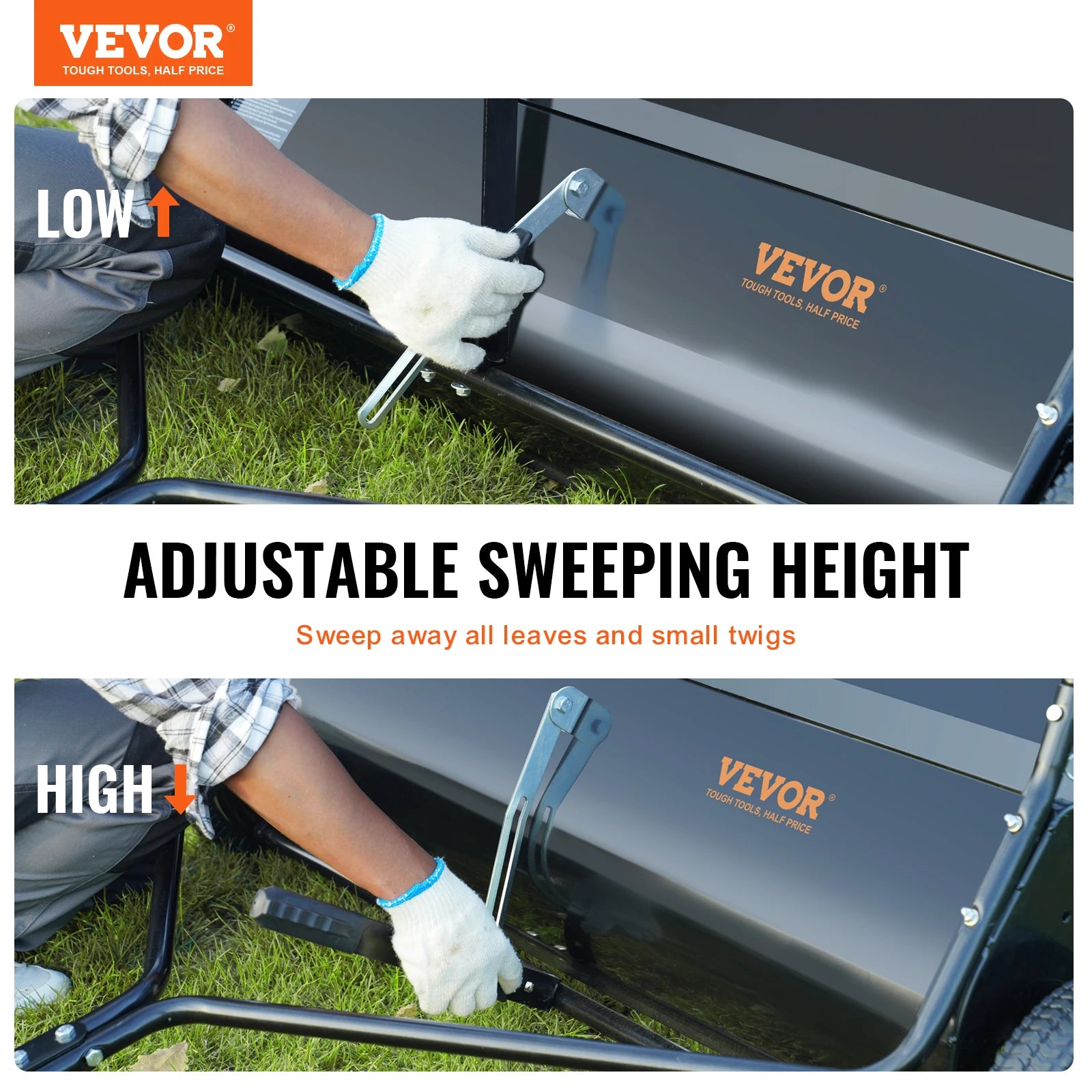 SucceBuy Hand Push Lawn 21/26in Sweeper Large Capacity Heavy Duty Leaf & Grass Collector with Adjustable Sweeping