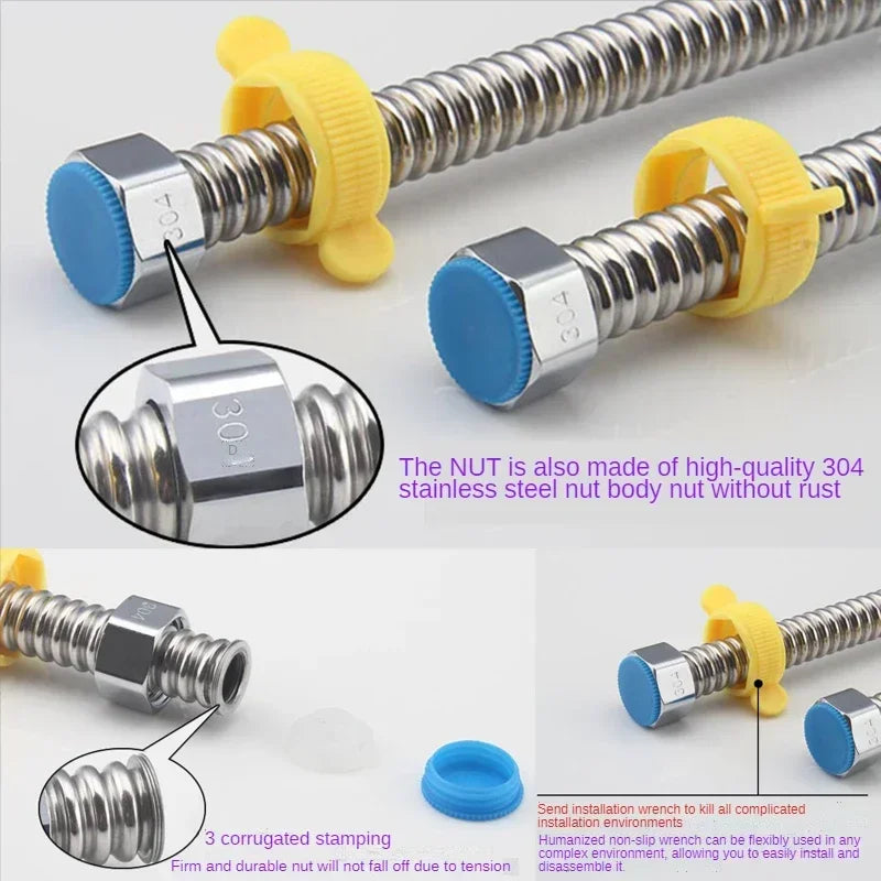 Basin & Toilet Plumbing Hose, 304 Stainless Steel Weaved, 1/2" Hose,