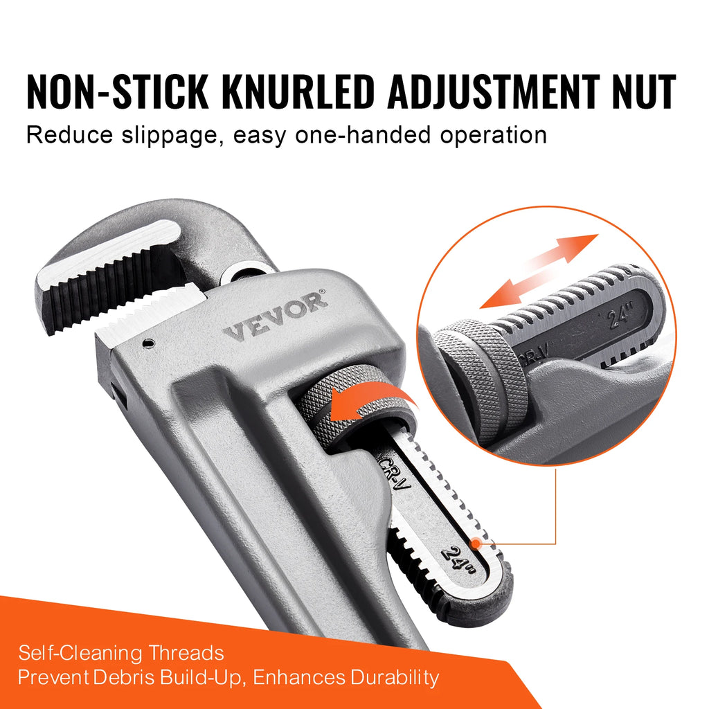 Vevor Pipe Wrench Aluminum Straight Pipe Wrench Adjustable Plumbing Wrench High Strength Jaw & Ergonomic Handle Automotive