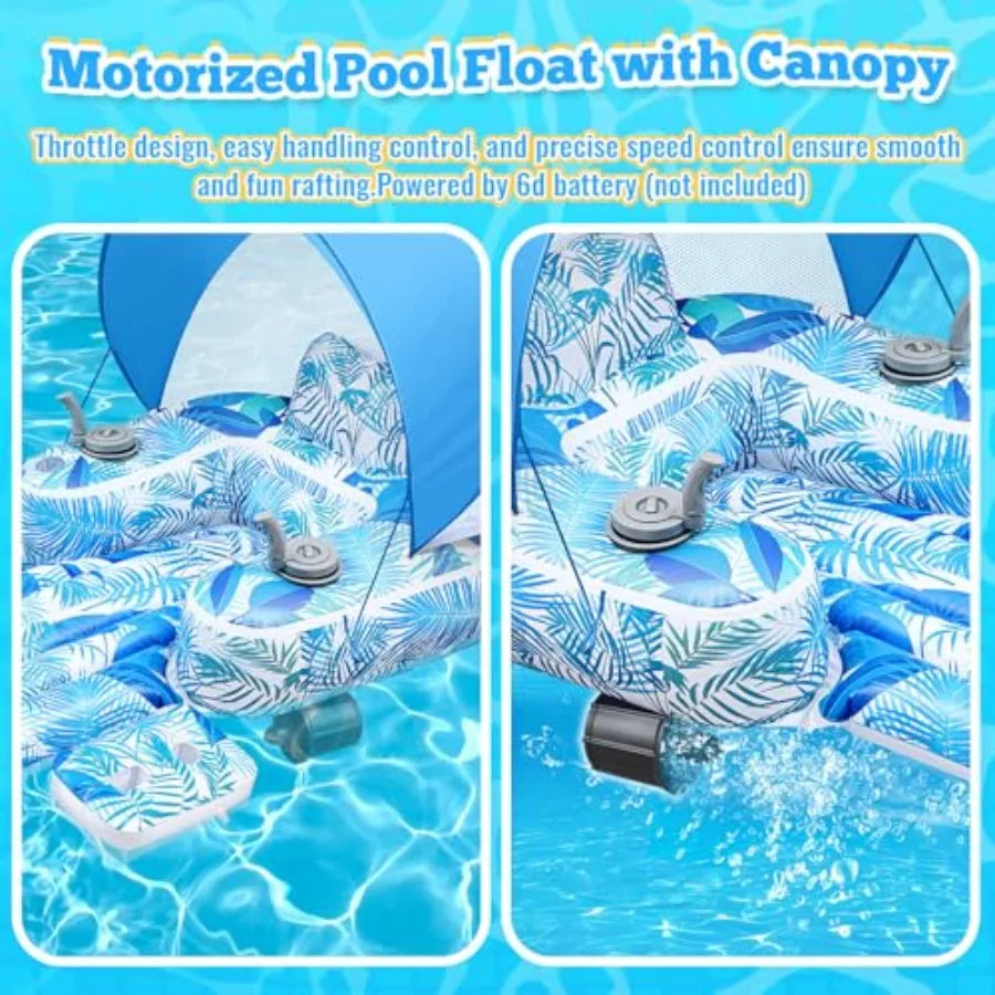Yao Hui Huang Motorized Pool Float for Adults: PVC Navy Blue Detachable Canopy Dual Thrusters for Smooth Pool Lake Backyard Use