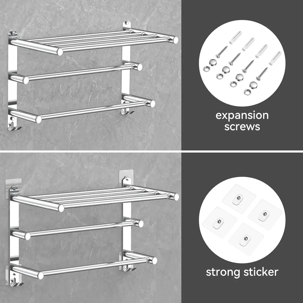 Adjustable Stainless Steel Towel Rack for Bathroom Wall Mount, 17-30.7 Inch Adhesive Shower Towel Holder
