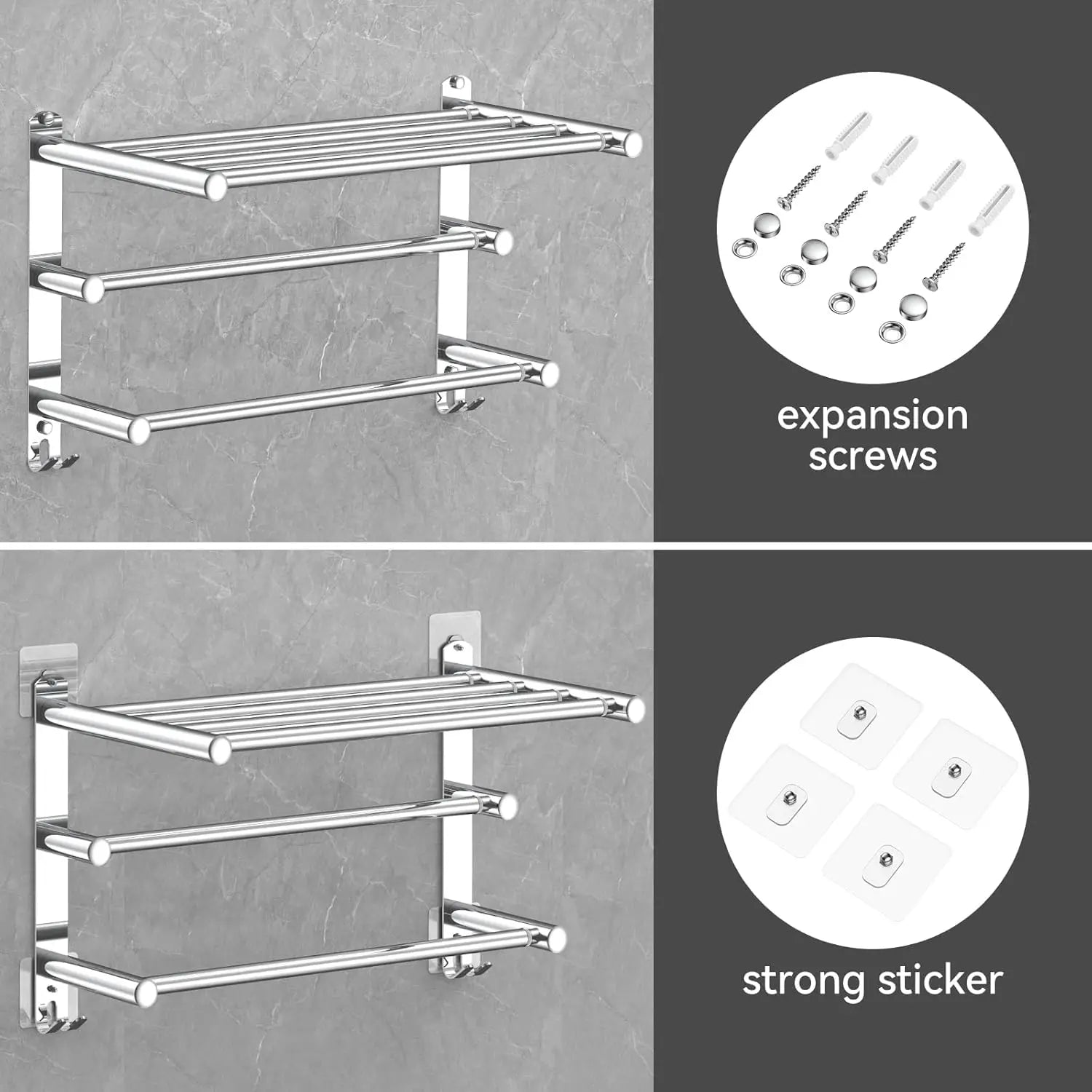 Adjustable Stainless Steel Towel Rack for Bathroom Wall Mount, 17-30.7 Inch Adhesive Shower Towel Holder