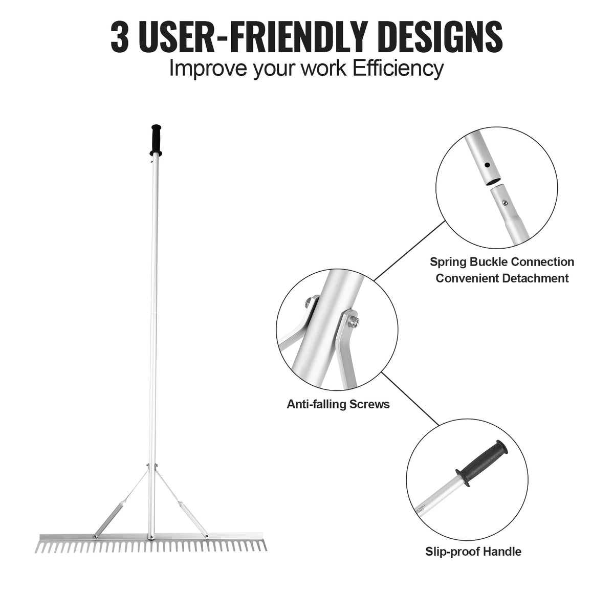 SucceBuy Landscape Rake 36" Head Aluminum Landscape Rake Lake Weed Rake with 75" Long Handle for Lawn Care Weeding Lake Garden