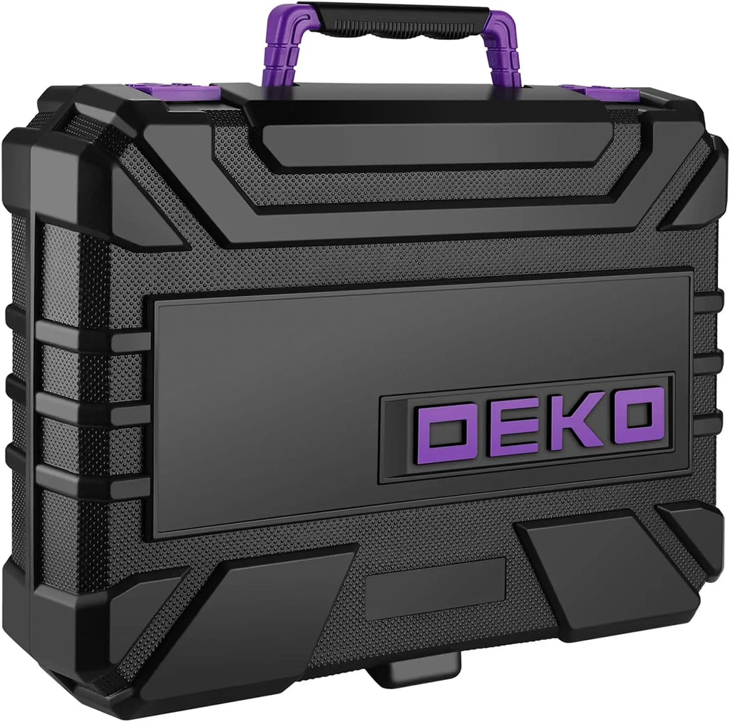 Tool Set with 8V Cordless Drill, 126-Piece Hand Toolbox Kit for Home Repairs, Purple Storage Case