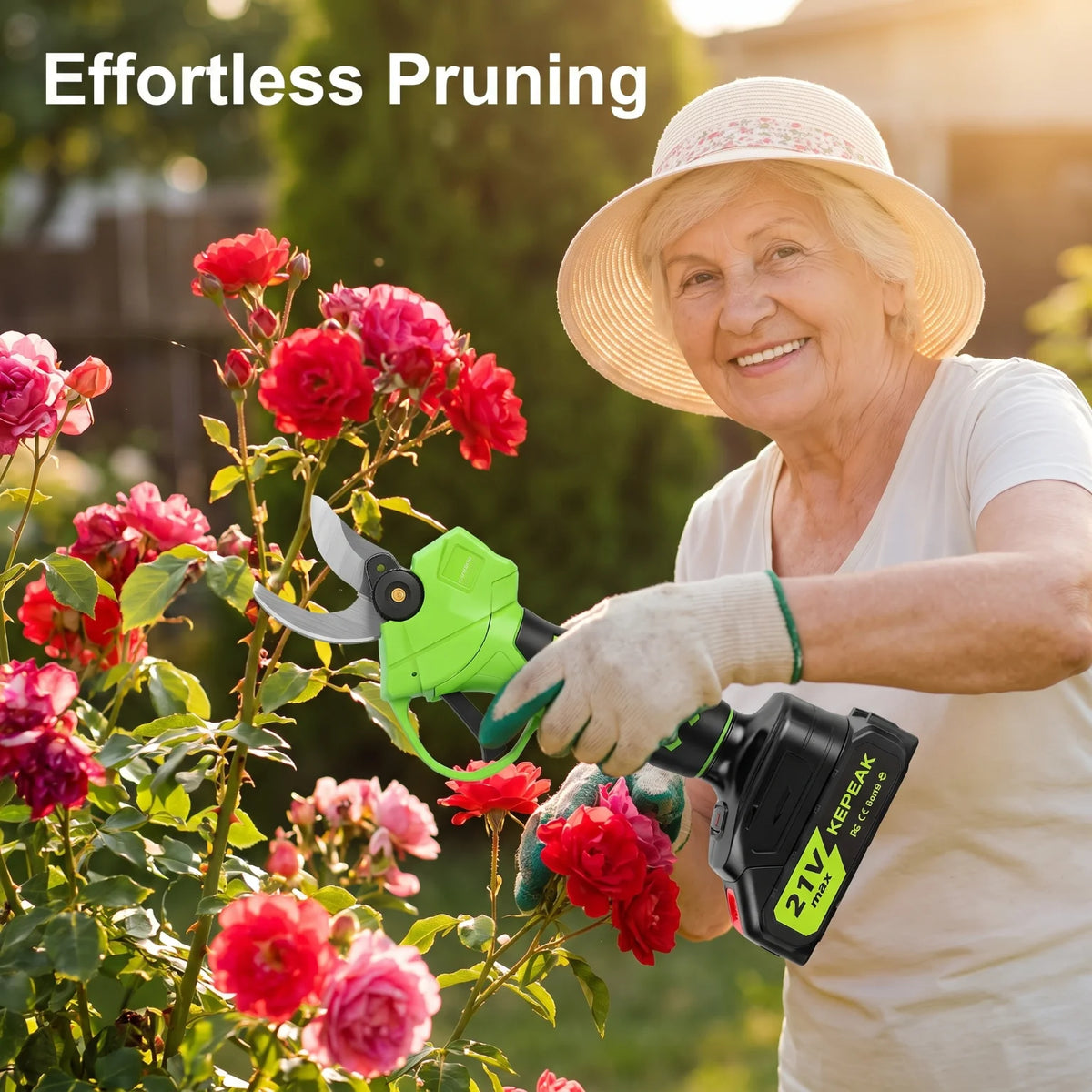 Kepeak Green Cordless Electric Pruner Tree Branch Cutter SK5 Sharp Blade 1.18 Inch Cut 10 Cells Two Batteries One Charger 13000mAh Rechargeable Battery 60 Min Fast Charging Lightweight Ergonomic For Orchard Garden Farm Prunin