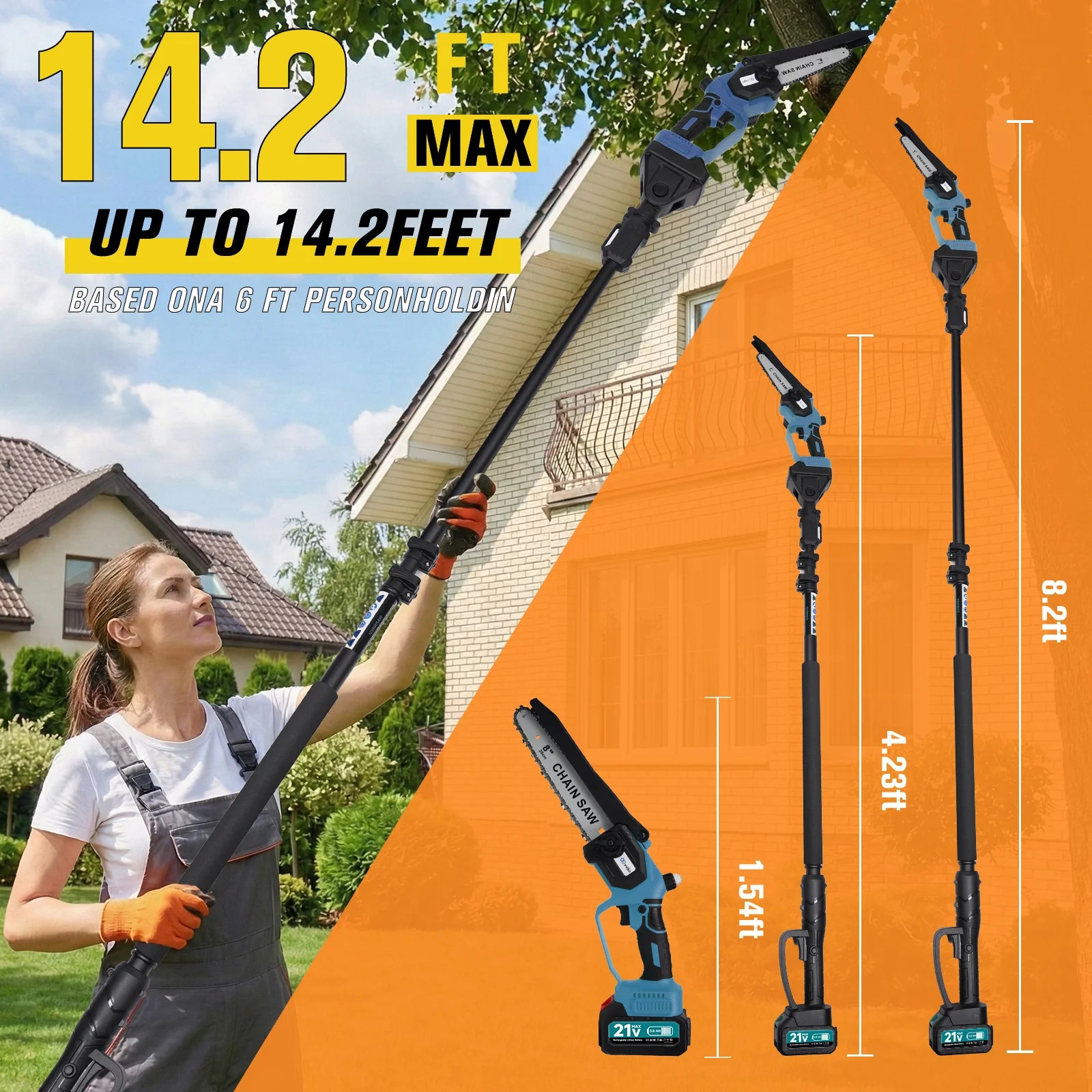 Cordless Pole Saw & Mini Chainsaw, 6" & 8" Electric Tree Trimmer with Extension Pole, Handheld Chain Saw for Branch Cutting