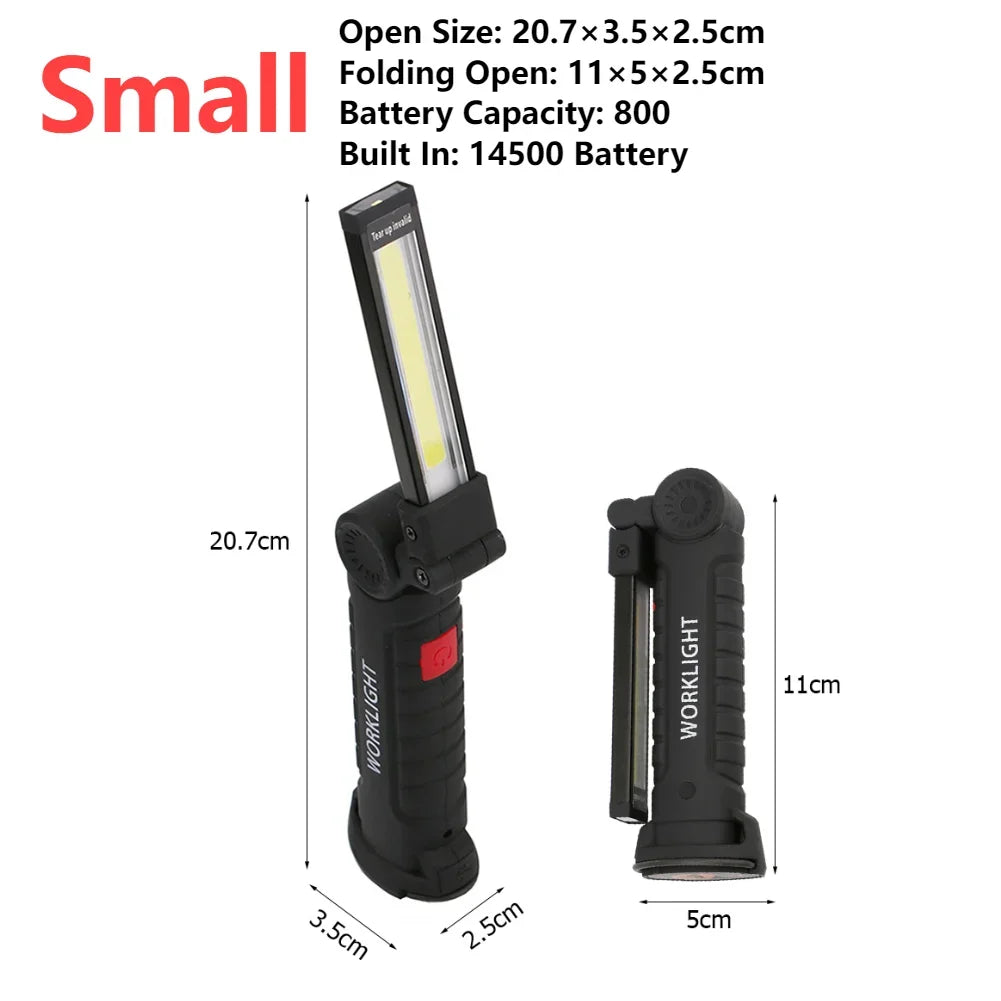 COB High Power LED Flashlight, USB Rechargeable, Hanging Hook, Magnet, 5 Modes