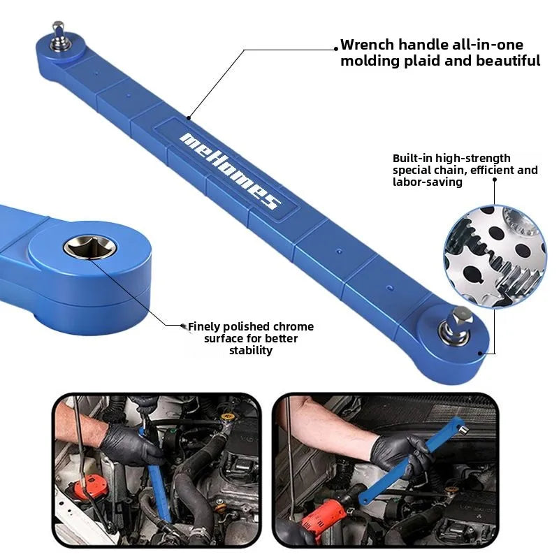 Tquagga Tight Reach Offset Extension Wrench Set – 15.5" Heavy-Duty Carbon Steel Wrench with 1/2", 1/4" & 3/8" Drive Adapters, Zero Swing Arc for Confined Spaces, Universal Access Tool for Automotive Repair & Home DIY