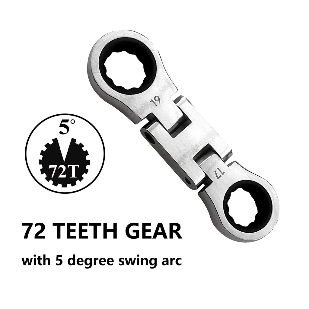 GOSWIFT 5pcs Dual Flex Head Ratcheting Wrench Set, Double Box End, Flex-Head, Stubby Metric Combination Wrench Set