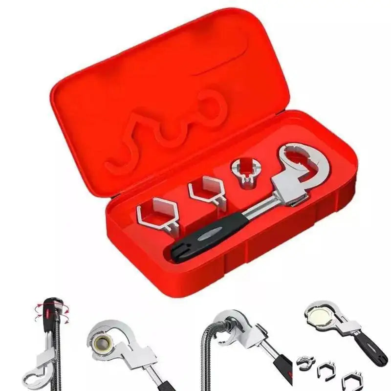 Multi-Functional, Adjustable Water Pipe Wrench, Bathroom Faucet, Circular Arc Toothed Manual Maintenance Kit