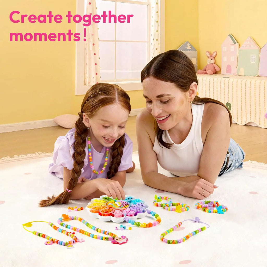 JOYFY Kids Jewelry Making Kit, Bracelet Making Kit with 350+ Colorful Beads, Flower-Shaped Case for Girls Ages 3+, Crafts Gifts