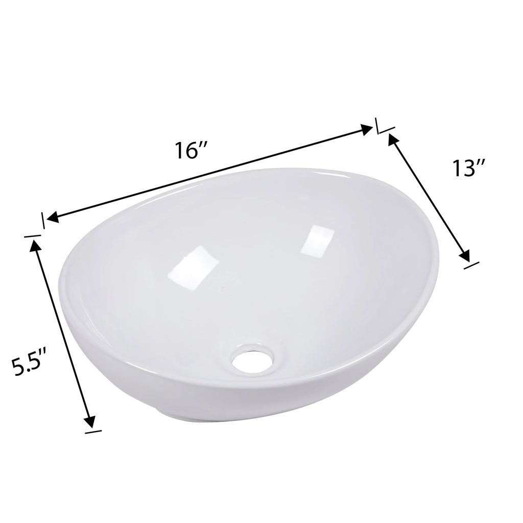 16x13 Inch White Ceramic Modern Oval Bathroom Sink, Indoor or Outdoor, Countertop Sink
